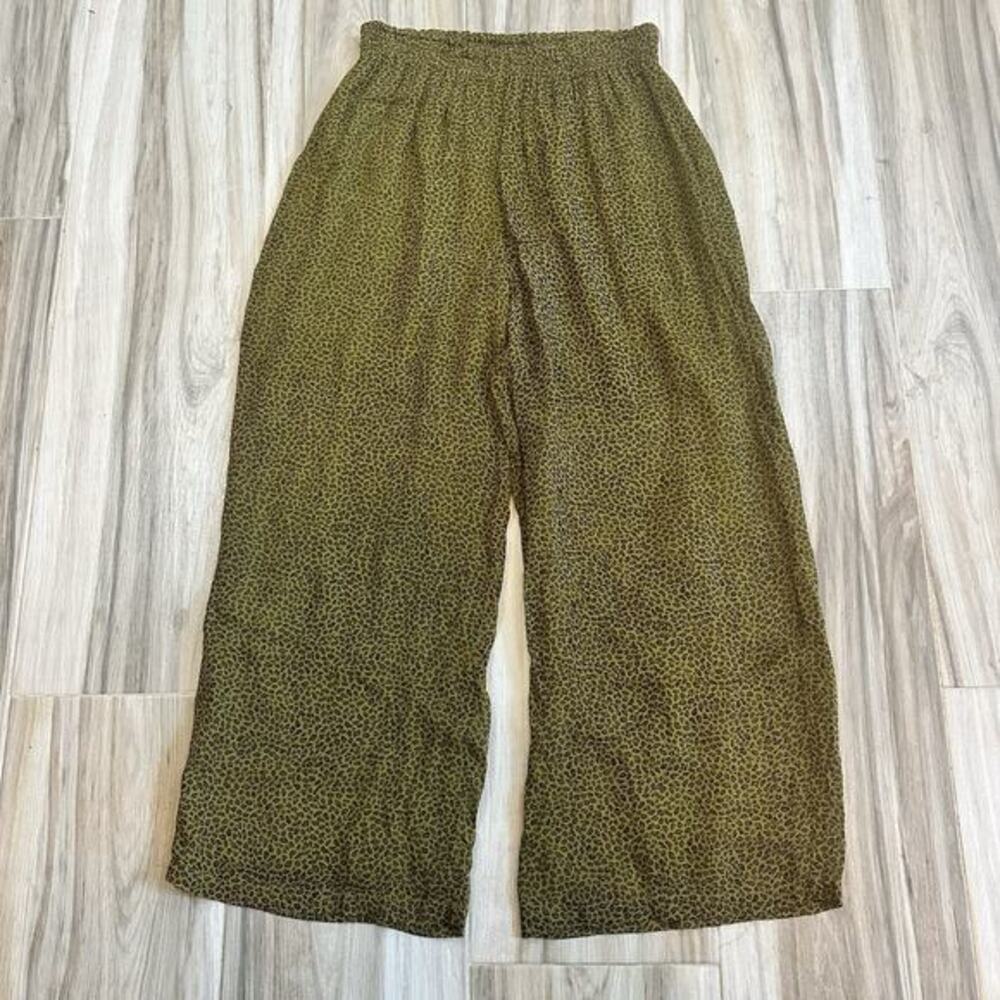 VTG Rene Derhy Pants Green Leopard Artsy S/M Boho‎ Twee Ankle Retro Wide Leg